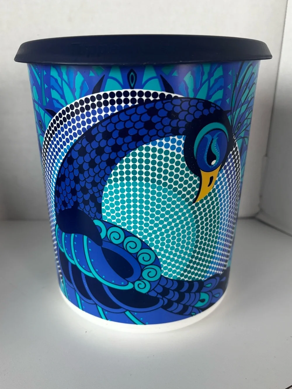 Tupperware Canister Exclusive Peacock Design 12 cup C Seal Blue